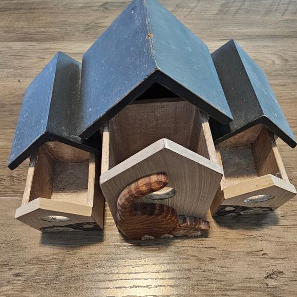 Vintage Cat Wood House Container 3 Pull Out Drawers Kitty 90s Cottage Retro - Picture 2 of 14